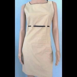 DOLCE GABBANA D&G VINTAGE 90S BEIGE AND BLACK BELTED SLEEVELESS SHEATH DRESS 42